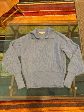 Light Blue Collared Rib Knit Sweater
